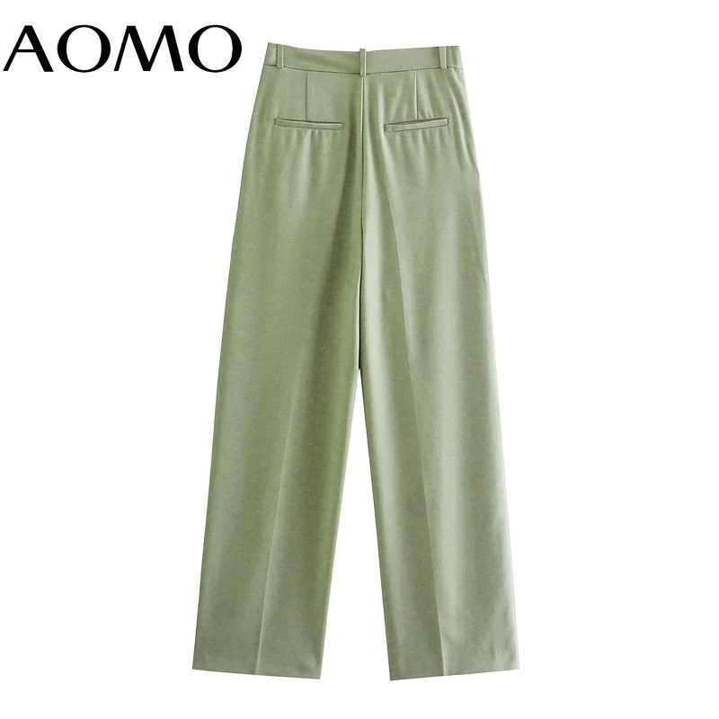 AOMO 2022 Modes Sieviešu Zaļo Uzvalku Bikses Bikses Kabatas Birojs Dāma Elegantas Bikses Pantalon 3L25A Attēls 0