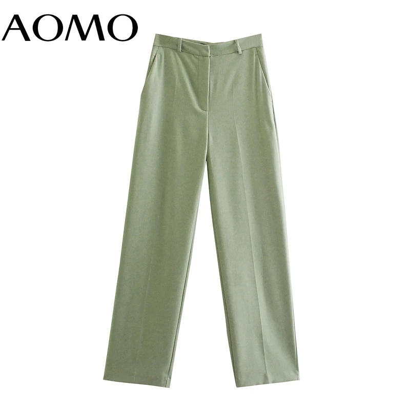 AOMO 2022 Modes Sieviešu Zaļo Uzvalku Bikses Bikses Kabatas Birojs Dāma Elegantas Bikses Pantalon 3L25A Attēls 3