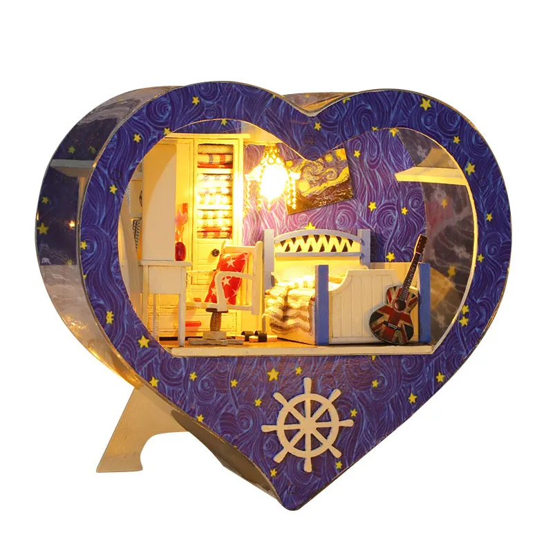 DIY Miniatūras Koka Leļļu Mājas Komplekts ar Mēbelēm, Gaismas, Mīlestības Kaste Meitenēm Guļamistaba Casa Namiņš Rotaļlietas Dzimšanas dienas Dāvanas Attēls 1