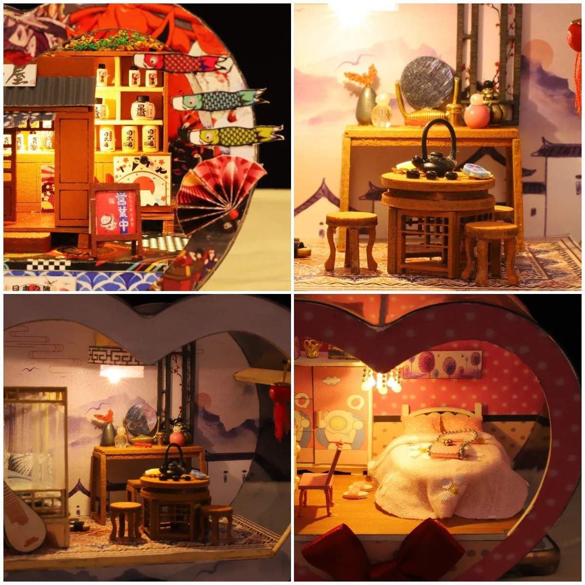 DIY Miniatūras Koka Leļļu Mājas Komplekts ar Mēbelēm, Gaismas, Mīlestības Kaste Meitenēm Guļamistaba Casa Namiņš Rotaļlietas Dzimšanas dienas Dāvanas Attēls 5