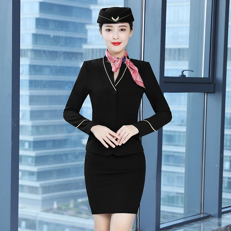 IZICFLY Pavasara Rudens Violeta Žakete Komplekts ar Svārkiem Biroja Tērpi Sievietēm Aviokompānijas Stjuarte Vienotu Darba Apģērbs Elegants Gabals 2 Attēls 1