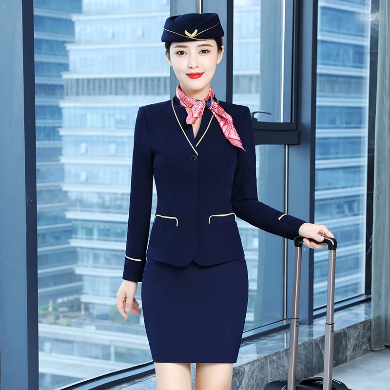 IZICFLY Pavasara Rudens Violeta Žakete Komplekts ar Svārkiem Biroja Tērpi Sievietēm Aviokompānijas Stjuarte Vienotu Darba Apģērbs Elegants Gabals 2 Attēls 3