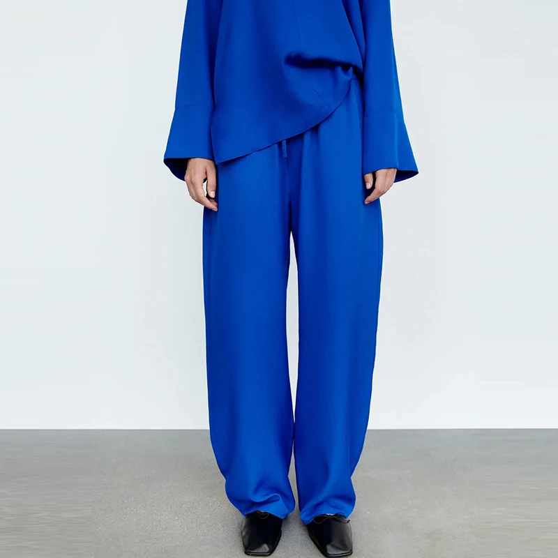 Sieviešu Kostīmi 2-gabals Uzvalks Ir 2021. Jauno Rudens Modes Vienkāršs Brīvs Zilā krāsā V-veida kakla Sievietes Tērps Gadījuma Iela Jauniešu Modes Tērps sievietēm Attēls 4