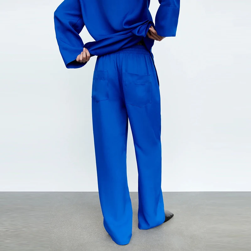 Sieviešu Kostīmi 2-gabals Uzvalks Ir 2021. Jauno Rudens Modes Vienkāršs Brīvs Zilā krāsā V-veida kakla Sievietes Tērps Gadījuma Iela Jauniešu Modes Tērps sievietēm Attēls 5