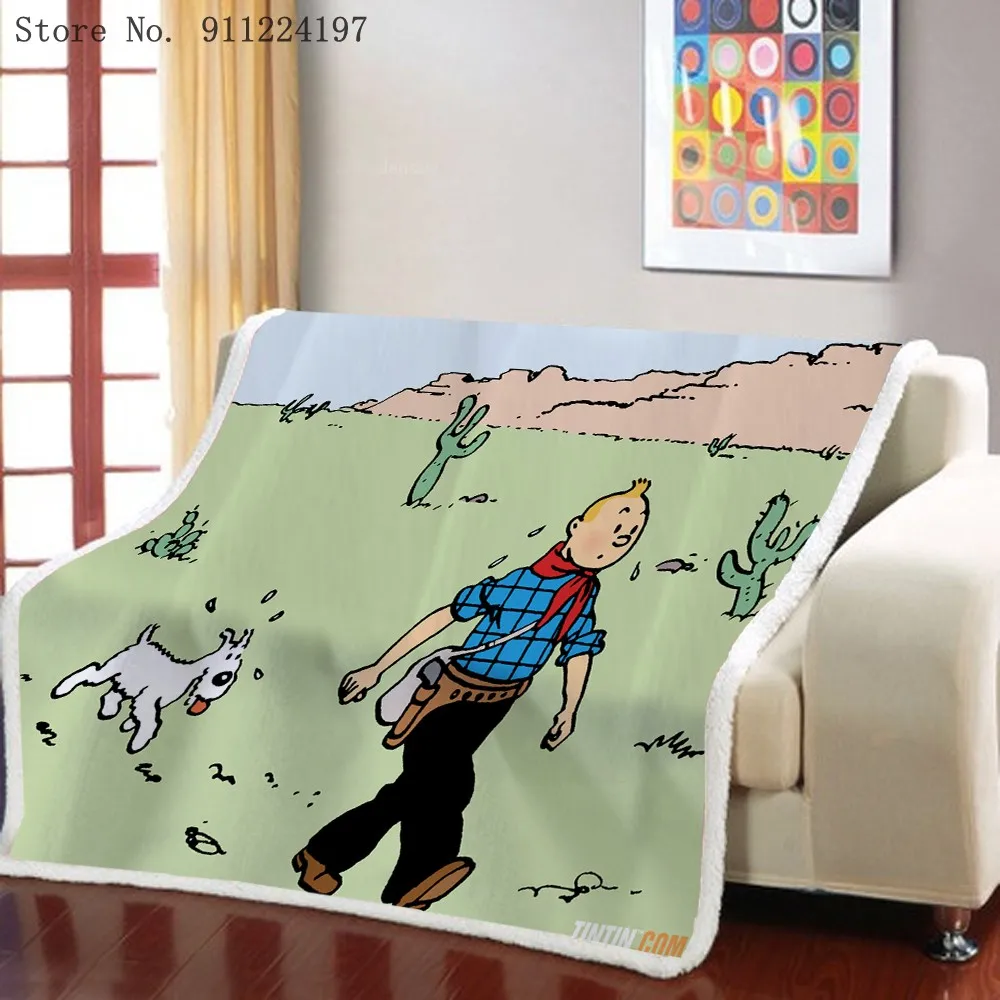 The Adventures Of Tintin Sherpa Fleece Segu, Piedzīvojumu, Fantāzija Komiksi Plīša Mest Segu Pieaugušo Bērnu Dīvāns TV Sega Vāciņu Attēls 4