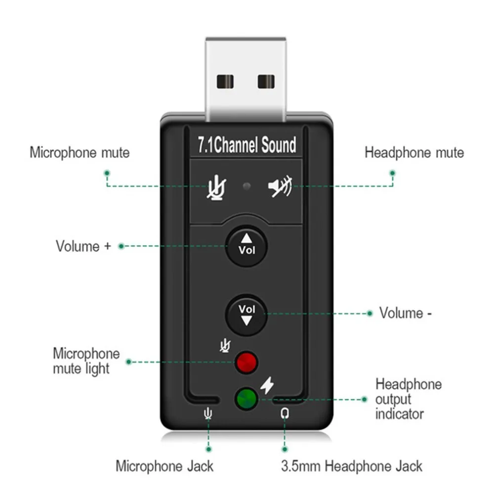 USB Hubs USB 2.0 Ārējo Skaņas Karti 7.1 CH Audio Mini Adapteris Pogu Kontroli 3.5 mm Austiņu MIKROFONS Saskarne Datoru Komponentes Attēls 0