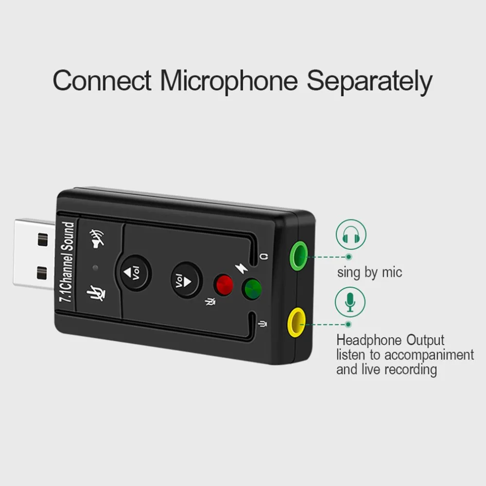 USB Hubs USB 2.0 Ārējo Skaņas Karti 7.1 CH Audio Mini Adapteris Pogu Kontroli 3.5 mm Austiņu MIKROFONS Saskarne Datoru Komponentes Attēls 5
