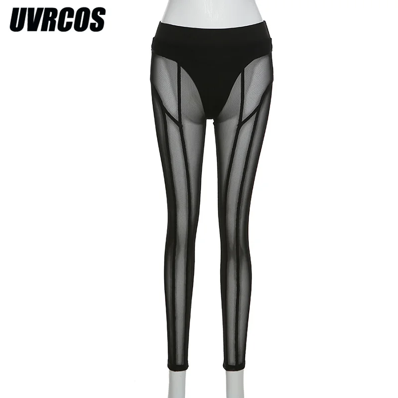 UVRCOS 2022 Pavasara Vasaras Sexy Essentials Pārredzamu Stulpiņi Acs Sadrumstalotās Struktūras veidošanā Bikses Kluba Pusnakts Sieviešu Apģērbs Attēls 1