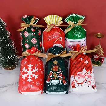 10pcs Ziemassvētku Konfektes Somas Cute Santa Sniegavīrs Plastmasas Atkārtoti Aukliņu Maisiņš Ziemassvētki Jaunais Gads Ārstēt Cepumu Dāvanu Iesaiņošanas Piederumi