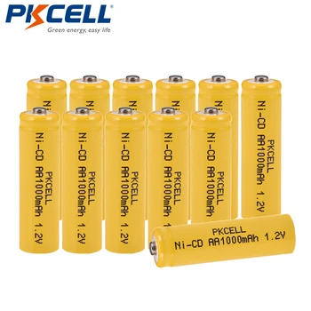 12Pcs/daudz PKCELL Ni-CD 1.2 V AA Baterijas 1000mAh Akumulatori 1.2 Voltu 2A Baterijas pogas augšējā lukturīti, Zālienu lampas