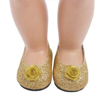 18 collu Meitenes, lelle kurpes Zelta sequined rožu Kleita apavu Amerikāņu jauno dzimis piederumi Bērnu rotaļlietas fit 43 cm bērnu s48