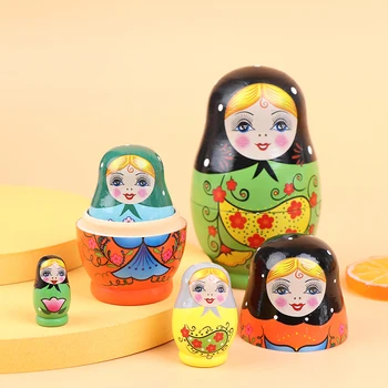 1Set Ligzdošanas Lelles Krāsu Krāsotas krievijas Matryoshka Lelle Roku darbs Amatniecības Rotaļlietas