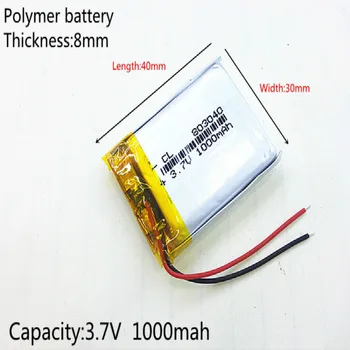 3.7 V,1000mAH,[803040] PLIB; polimēra litija jonu / Litija-jonu baterija, GPS,mp3,mp4,mp5,dvd,bluetooth,modeli, rotaļlietas