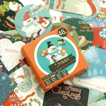 46 gab./ kastē Ziemassvētku apsveikuma mini papīra uzlīme apdare DIY dienasgrāmata scrapbooking uzlīmes, zīmogu kawaii kancelejas preces