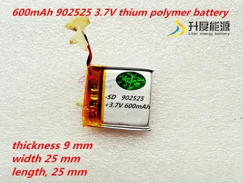 600mAh 902525 3,7 V thium polimēru akumulators 902525 MP3, MP4, GPS punktu pildspalvu tālvadības pults