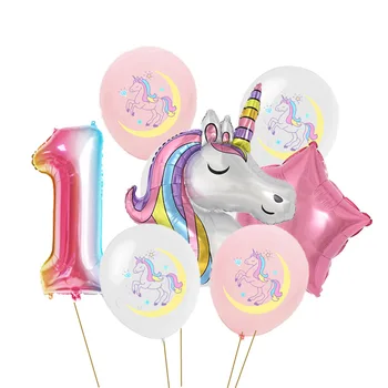 7pcs Varavīksnes Krāsu Folija Balona, Uzstādiet Karikatūra Unicorn Numuru Zvaigžņu Kārtā Piepūšamo Bumbu Baby Duša, Kāzas, Dzimšanas dienas svinības Dekori