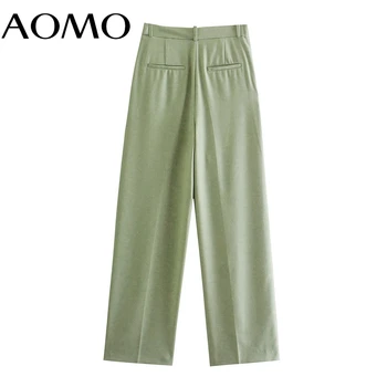 AOMO 2022 Modes Sieviešu Zaļo Uzvalku Bikses Bikses Kabatas Birojs Dāma Elegantas Bikses Pantalon 3L25A