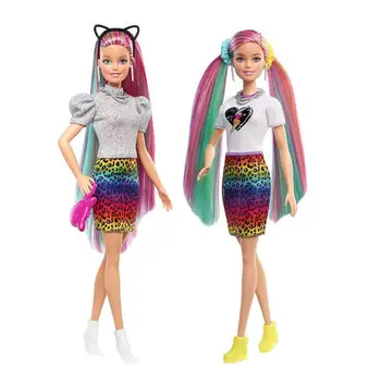 Barbie Lelle Varavīksnes Gepards Matiem Lelle Krāsu Atklāj Barbie Ar Varavīksnes Matu Spēlēt Māja Rotaļlietu Komplekts Meitenēm Dzimšanas dienas Dāvanu GRN81