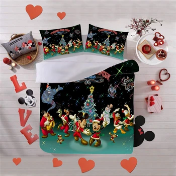 Disney Ziemassvētku Eglīte Gultas Komplekts Minnie Mickey Sega Sedz Spilvendrāna Mājas Tekstila Pieaugušajiem Bērniem, Dāvanu Queen, King Size Gulta Kopa
