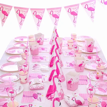 Flamingo Puse Papīra Plāksnes Salmu Un Vienreiz Lietojamo Trauku Dzimšanas Dienas Svinības Rotājumus Bērniem Pieaugušo Bērnu Dušas Kāzu Svinības Piegādēm