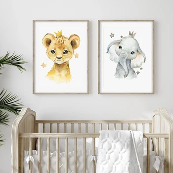 Gudrs Zilonis, Lauva, Tīģeris Žirafe Rhino Āfrikas Dzīvniekus Audekla Apgleznošana Sienu, Mākslas Plakātu Drukāšana Zēns Guļamistaba Dekorēšana