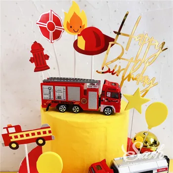 Ins Uguns Instruments, Auto Ladder Truck Rotājumi Bērnu Diena Happy Birthday Cake Toppers Puses Piegādes Jauki Dāvanas