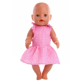 Jauno Modes Lelle Drēbes Rozā siksniņu, pārbaudiet kleitu 18 collu ,Bērniem, labākā Dzimšanas dienas Dāvana
