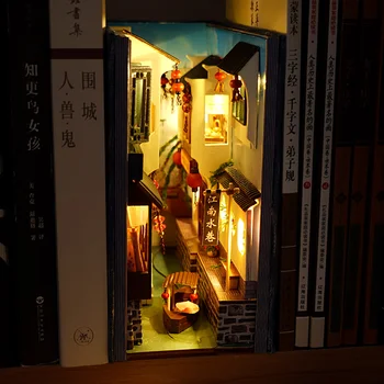 Jiangnan Ūdens Pilsētā Grāmatu Nook Shelf Insert Komplekts DIY Koka Namiņš Plaukts Miniatūru Mēbeles Meitenes Saliktas Rotaļlietas, Dāvanas