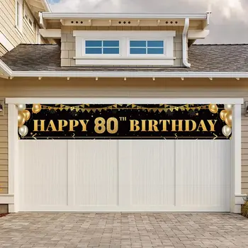 Liela Laimīgs 80. Dzimšanas dienu, Decoration, Banner, Melnā un Zelta Laimīgs 80. Dzimšanas dienu, Banner, 80 Dzimšanas dienas svinības Dekorācijas Piederumi