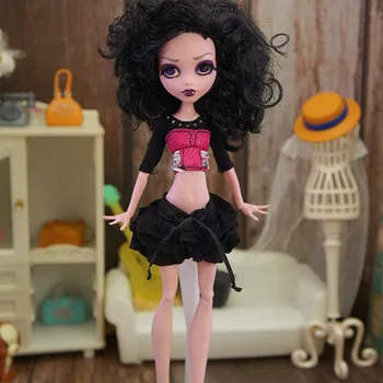 Melna Rozā Īstermiņa Kultūraugu Top Svārki Par Monster High Lelle Modes Lelles Apģērbu Komplekts Bratz Lelles Apģērbs, Aksesuāri DIY Rotaļlietas