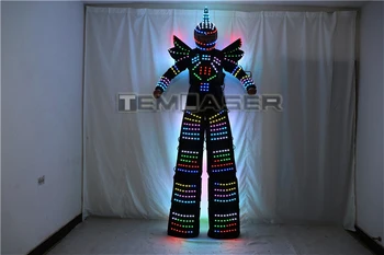 Pilna Krāsu Pikseļu LED Robots Tērpu Apģērbu koka kājām Gājējs Kostīmu LED Uzvalks, Kostīms, Ķivere, Lāzera Cimdi CO2 Ieroci Reaktīvo Mašīnu