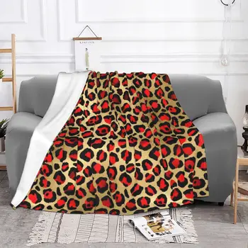 Sarkanā Leopard Segu Savvaļas Dzīvnieku Plankumi Kažokādas Silts Plīša Apdare Vilnas Flaneļa Mest Segas Dīvāns Palags Samta Guļamistaba