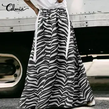 Sieviešu Elastīgs Viduklis Ilgi Svārki Celmia Modes Zebra Iespiesti Svārki Vintage 2021. Gada Rudenī Gadījuma Zaudēt Maxi Svārki Puse Gruntis