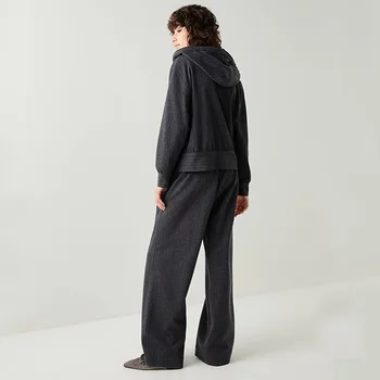 Svītrains Džemperis Uzvalks Ir 2021. Rudens un Ziemas Jauno Eiropas un Amerikas Stilu Modes Dāmas Gadījuma Modes Kapuci divdaļīgs Kostīms