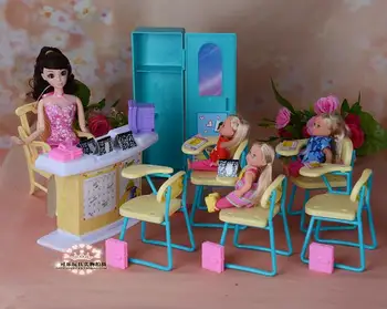 Sākotnējā barbie skolas galda princese 1/6 bjd leļļu mēbeles skolas piederumi rakstāmgalda komplekts bērnudārza klasē skolotājs rotaļlietas