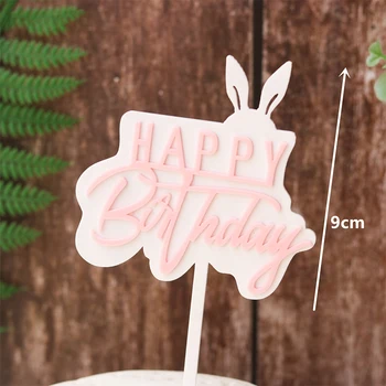 Trusis Kūka Toppers Meitenes Happy Birthday Party Rotājumi Pirmais Baby Dušas Rozā Blue Bunny Cupcake Cilindrs Deserts Saģērbt