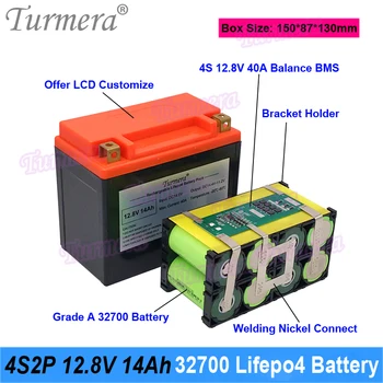 Turmera 12.8 V 14Ah 32700 Lifepo4 Baterijas ar LCD 4S 40A Līdzsvaru BMS par 12V Motociklu un UPS Aizstāt Svina un Skābes Bateriju Izmantot