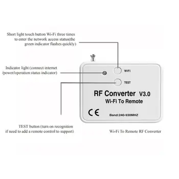 Universālā WiFi Slēdzis Tālvadības 240MHZ-930MHZ WiFi RF Converter Vairāku Frekvenču Ritošā Kodu, Garāžu Durvis, Tālvadības