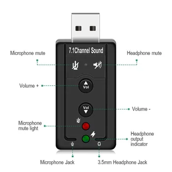 USB Hubs USB 2.0 Ārējo Skaņas Karti 7.1 CH Audio Mini Adapteris Pogu Kontroli 3.5 mm Austiņu MIKROFONS Saskarne Datoru Komponentes