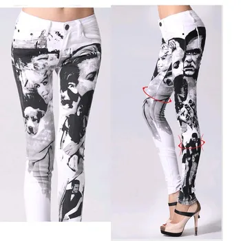 Uzglabāšanas Meitene Drukāšanas džinsi sieviete Gadījuma Balto Zīmuli bikses Mazgātas Persona Modelis Izdilis Ilgi, sieviešu Džinsi Capri