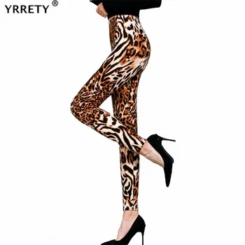 YRRETY Augsta Vidukļa Elastīgās Leopards Izdrukāt Sieviešu Legging Push Up Treniņu Skriešanas Bikses posms Zīmuli Fitnesa Potītes Garuma Apakšā